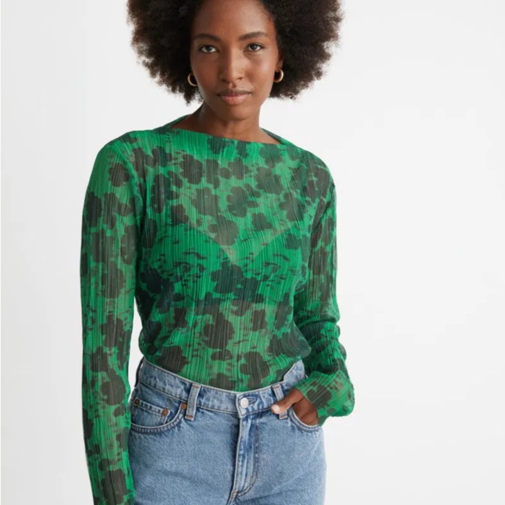 & Other Stories Sheer Green Floral Blouse